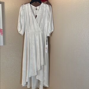 Calvin Klein White High-Low Puff Sleeve Sundress